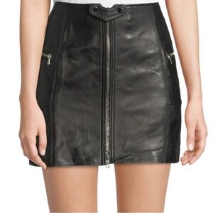 Jonathan Simkhai Black Leather Zip-Front Mini Skirt